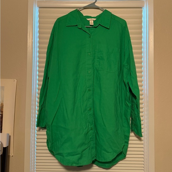 H&M Oversized Linen Button-Up Shirt Women’s Size M - Picture 2 of 10
